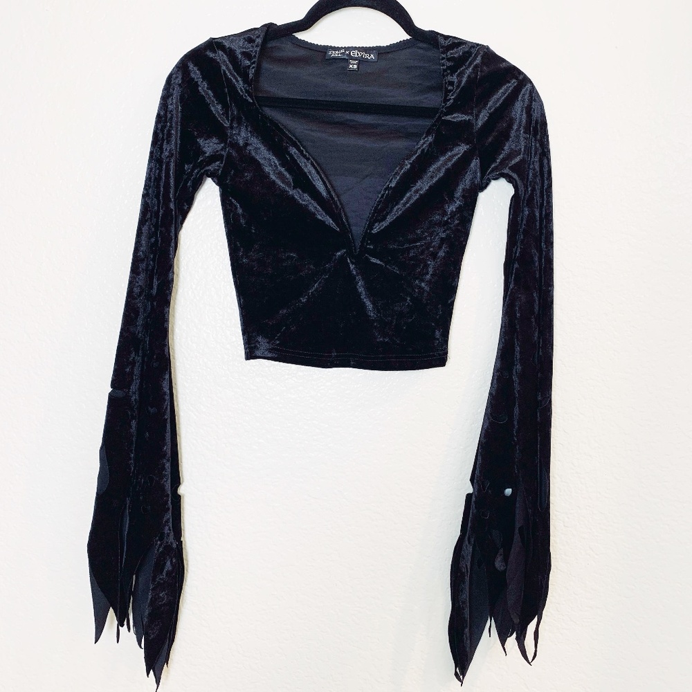 Dolls Kill X Elvira MISTRESS OF THE DARK LONG SLEEVE TOP XS Black Velvet Witchy